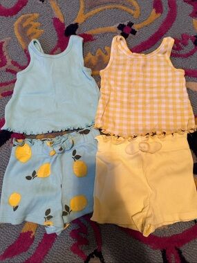 Gerber Yellow and Light Blue Girls Matching Tank & Shorts Sets